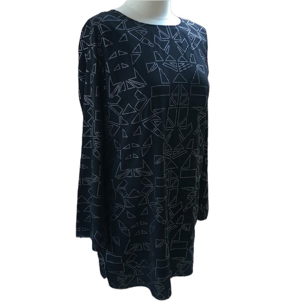 TILDON Black Silver Beaded Open Back Bell Sleeve Shift Dress Small